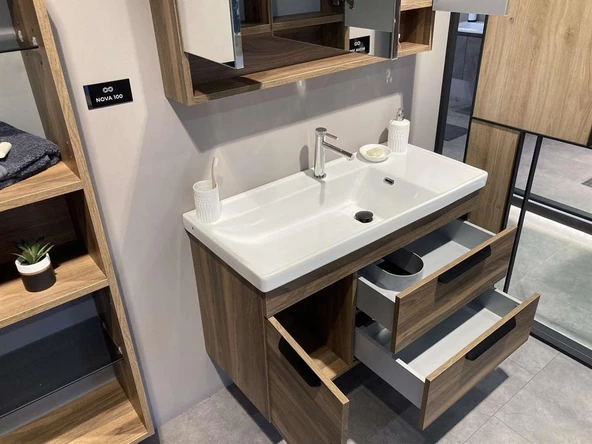Orka Nova 100 cm Ceviz Banyo Dolabı Takımı - Resim 3