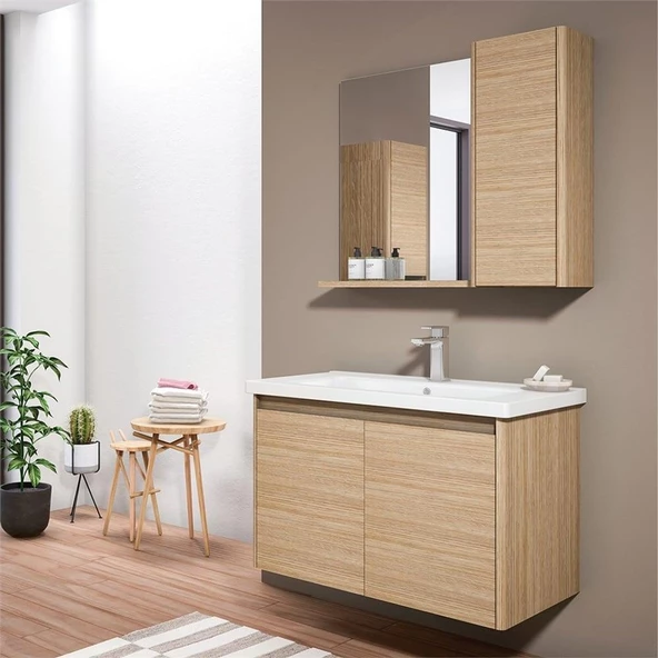 Orka Düden 80 cm Meşe Kapaklı Banyo Dolabı Takımı