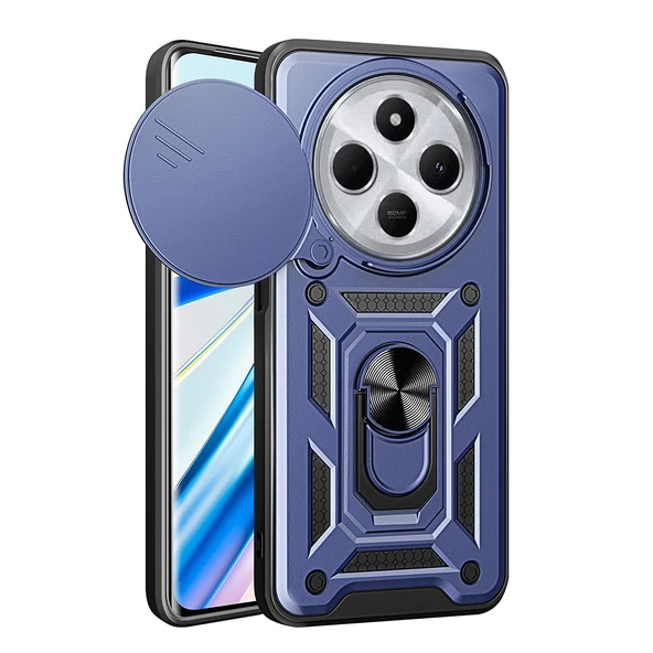 Xiaomi Redmi 14C 4G Kılıf Magnetik Standlı Kamera Korumalı Zore Sürgülü Vega Kapak - 9