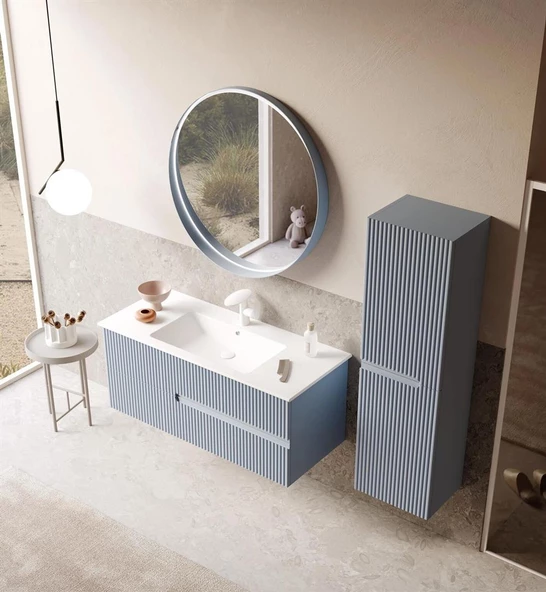Orka Moonlight 120 cm Mat Mavi Banyo Dolabı Takımı - Resim 3