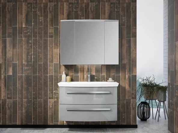 Orka Urla 90 cm Parlak Gri Banyo Dolabı Takımı