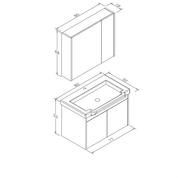 Orka Luna 80 cm Kahve Banyo Dolabı Takımı - Resim 4