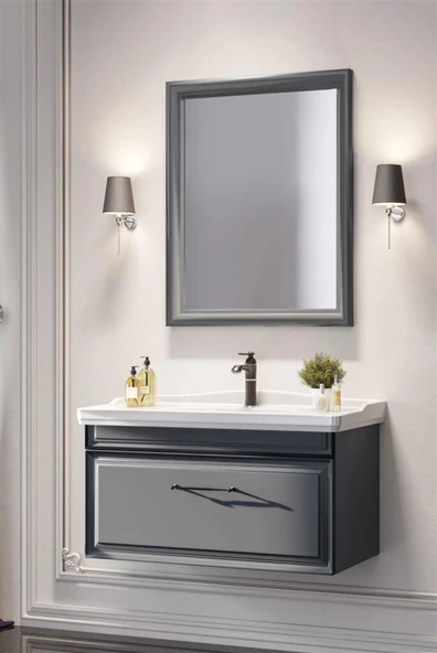 Orka Design 85 cm Mat Antrasit Banyo Dolabı Takımı - Resim 2