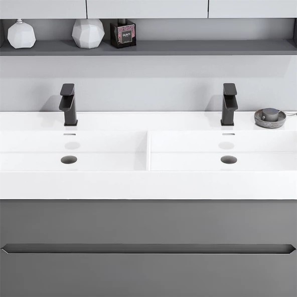 Orka Malta 120 cm Mat Gri Banyo Dolabı Takımı - Resim 2