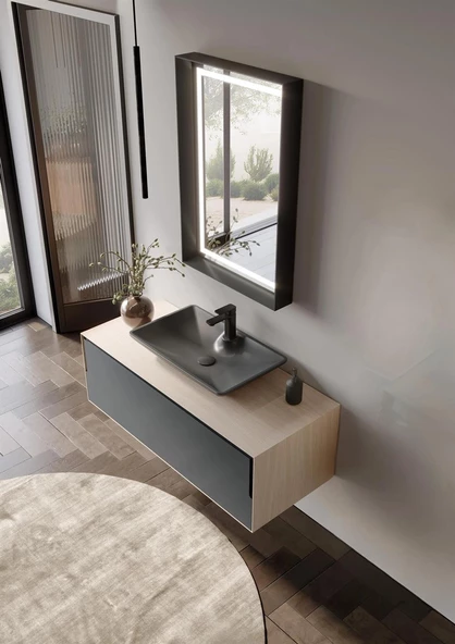 Orka Craft 120 cm Meşe Banyo Dolabı Takımı - Resim 4