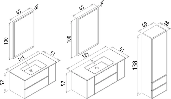Orka Solid 120 cm Kaşmir Banyo Dolabı Takımı - Resim 3