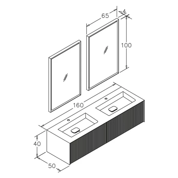 Orka Cube 160 cm Mat Mavi Banyo Dolabı Takımı - Resim 7