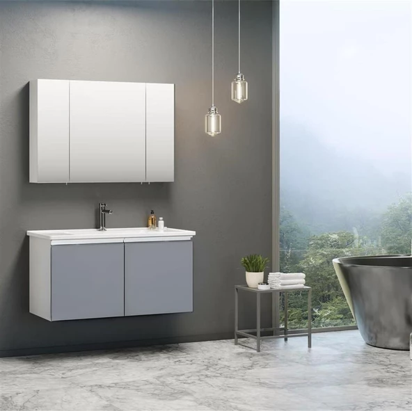 Orka Terme 100 cm Gri Kapaklı Banyo Dolabı Takımı ürün görseli