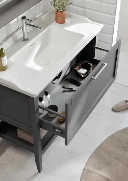 Orka Bastle 80 cm Mat Gri Banyo Dolabı Takımı - Resim 3