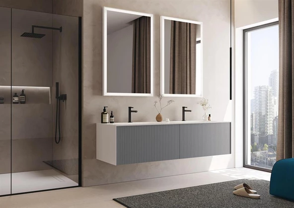 Orka Cube 160 cm Mat Gri Banyo Dolabı Takımı - Resim 4