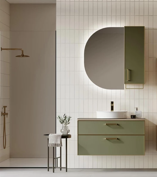 Orka Salerno 100 cm Sardunya Altın Banyo Dolabı Takımı