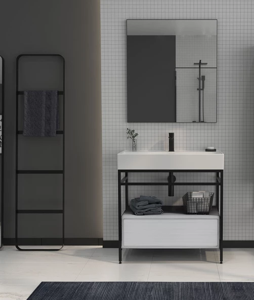 Orka Vegas 80 cm Mat Beyaz Banyo Dolabı Takımı