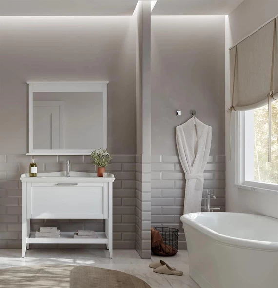 Orka Bastle 80 cm Mat Beyaz Banyo Dolabı Takımı