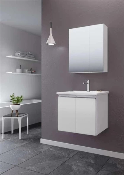 Orka Terme 60 cm Beyaz Kapaklı Banyo Dolabı Takımı