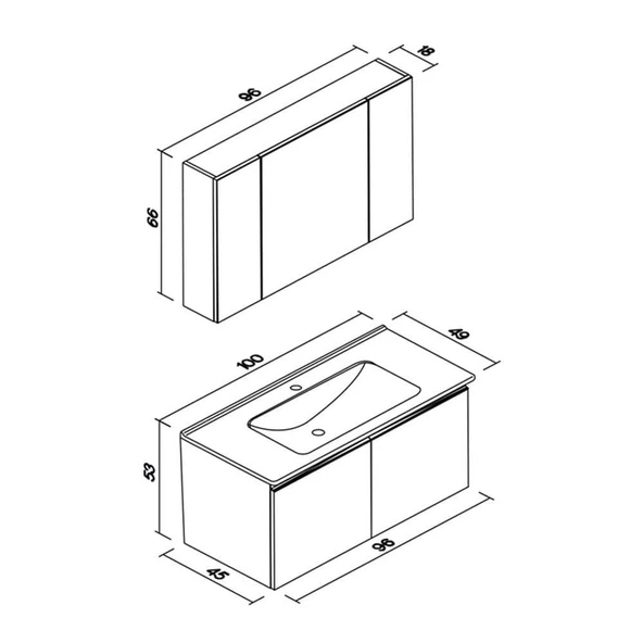 Orka Terme 100 cm Gri Kapaklı Banyo Dolabı Takımı - Resim 3