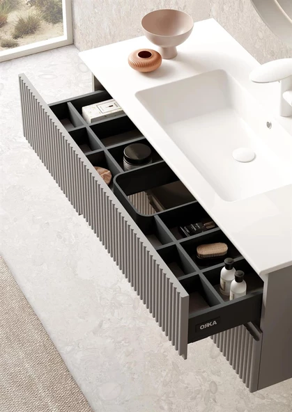 Orka Moonlight 120 cm Mat Vizon Banyo Dolabı Takımı - Resim 3