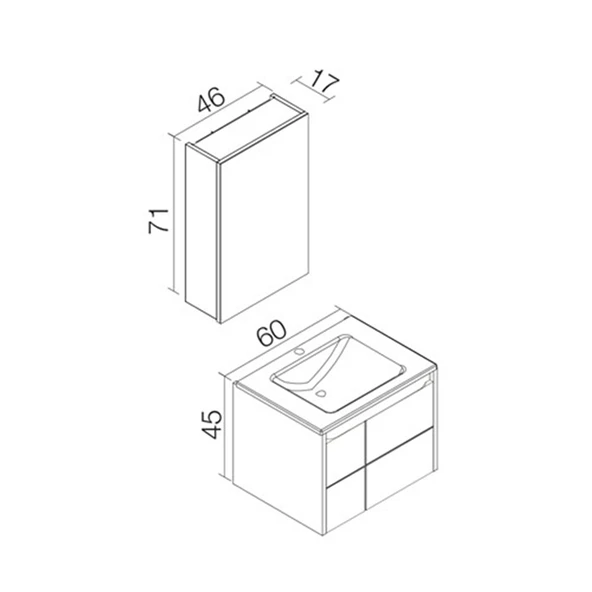 Orka Likya 60 cm Mat Beyaz Banyo Dolabı Takımı - Resim 2