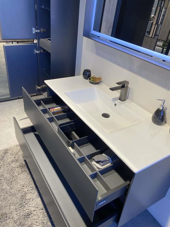 Orka Nest 120 cm Mat Antrasit  Banyo Dolabı Takımı - Resim 7
