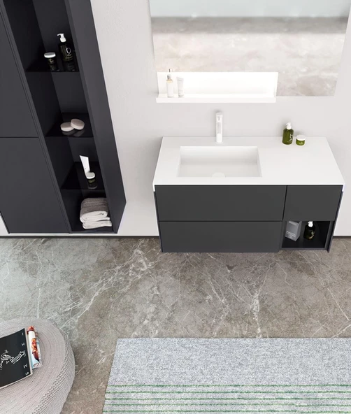 Orka Milano 120 cm Mat Antrasit Banyo Dolabı Takımı - Resim 2