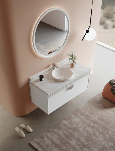 Orka Molino 122 cm Mat Beyaz Lake Banyo Dolabı Takımı - Resim 2