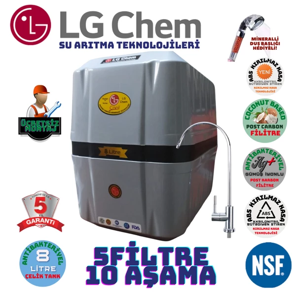 LG Chem COOL GRİ SİYAH MONTAJ DAHİL 8 LİTRE 5 FİLTRE 10 AŞAMA SU ARITMA CİHAZI ürün görseli