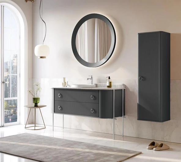 Orka Felice 140 cm Antrasit Lake Banyo Dolabı Takımı - 4