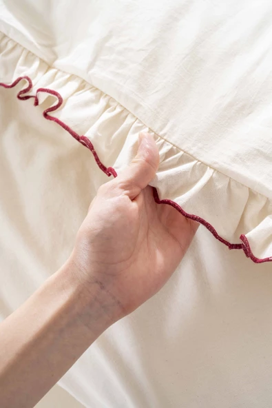 Rivaİstanbul Florita Vişne Çift Kişilik %100 Pamuklu Nakışlı Nevresim Takımı & Çeyiz Seti - Resim 7