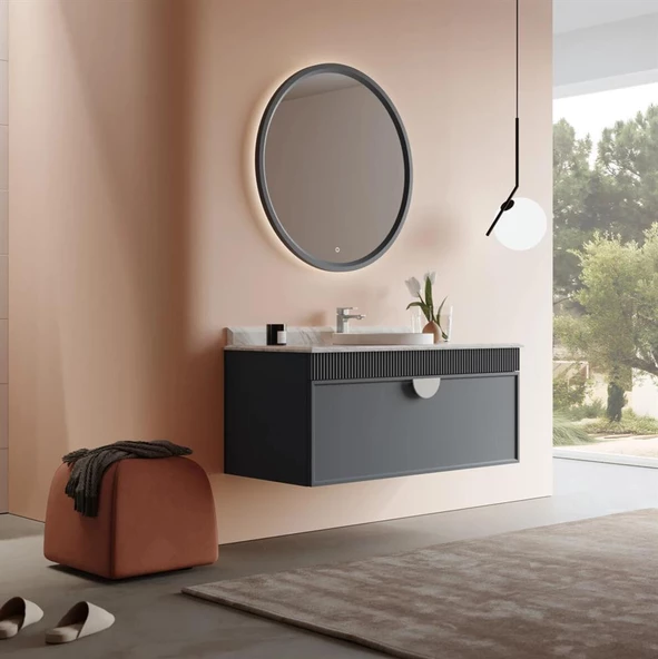 Orka Molino 122 cm Mat Antrasit Lake Banyo Dolabı Takımı - Resim 2