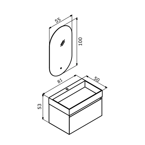 Orka Lusso 80 cm Mat Gri Ledli Ayna Banyo Dolabı Takımı - Resim 4