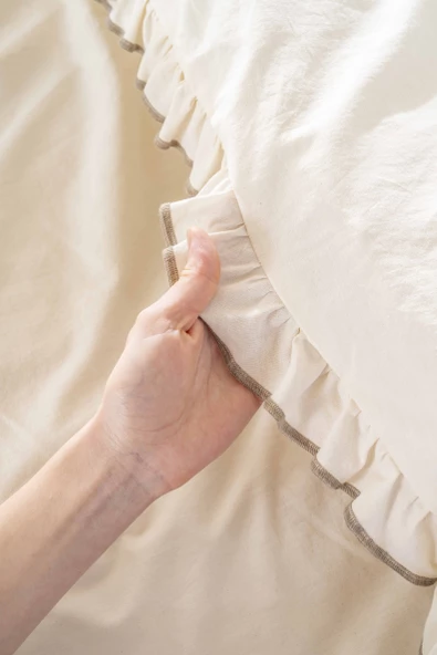 Rivaİstanbul Florita Bej Çift Kişilik %100 Pamuklu Nakışlı Nevresim Takımı & Çeyiz Seti - Resim 7