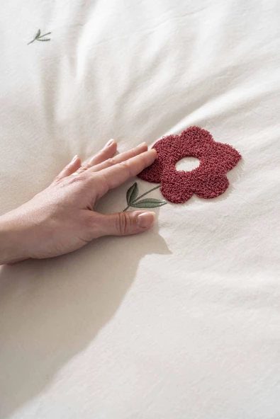 Rivaİstanbul Florita Vişne Çift Kişilik %100 Pamuklu Nakışlı Nevresim Takımı & Çeyiz Seti - Resim 8