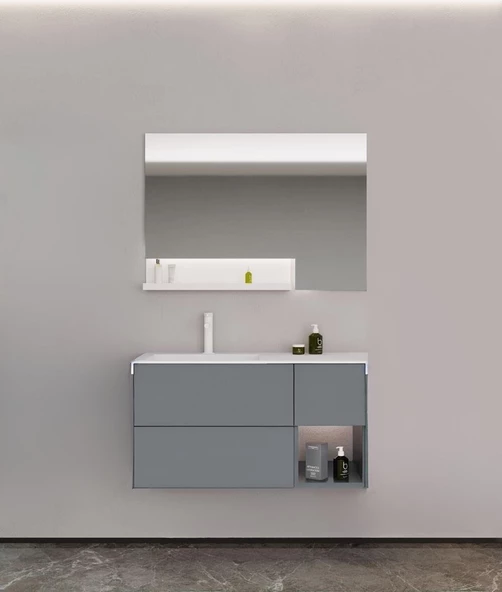 Orka Milano 120 cm Mat Gri Banyo Dolabı Takımı