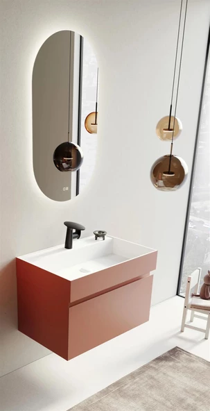 Orka Lusso 80 cm Mat Tarçın Banyo Dolabı Takımı - Resim 5