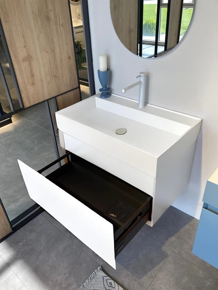 Orka Lusso 80 cm Mat Beyaz Banyo Dolabı Takımı - Resim 3