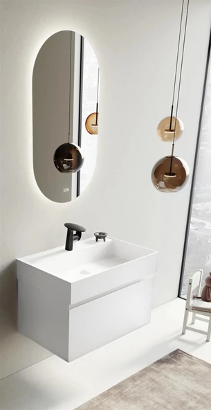 Orka Lusso 80 cm Mat Beyaz Banyo Dolabı Takımı - Resim 2