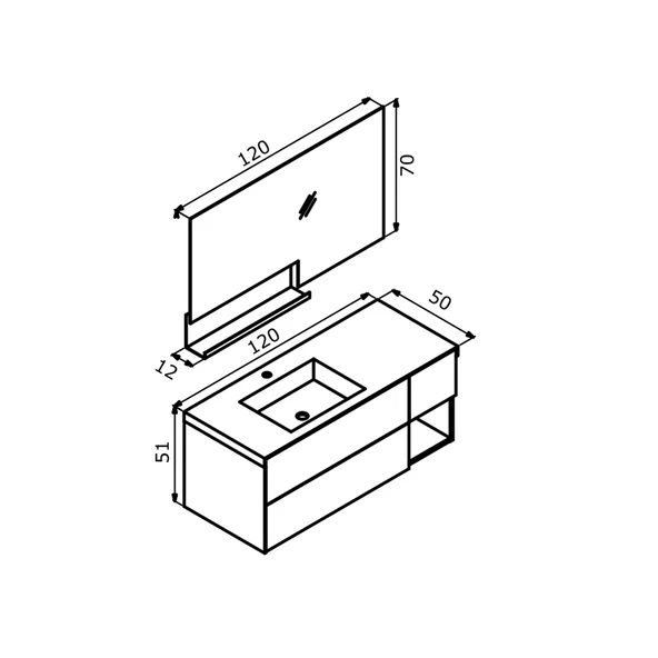 Orka Milano 120 cm Mat Gri Banyo Dolabı Takımı - Resim 4