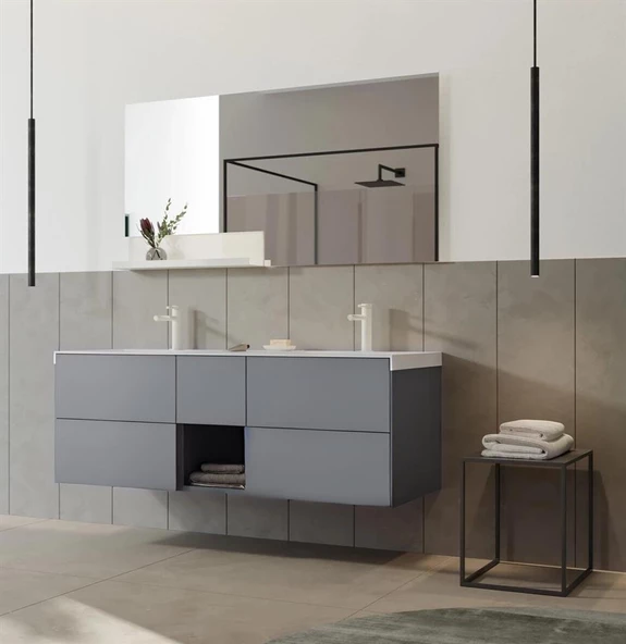 Orka Milano 140 cm Mat Gri Banyo Dolabı Takımı