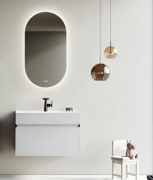 Orka Lusso 80 cm Mat Beyaz Banyo Dolabı Takımı