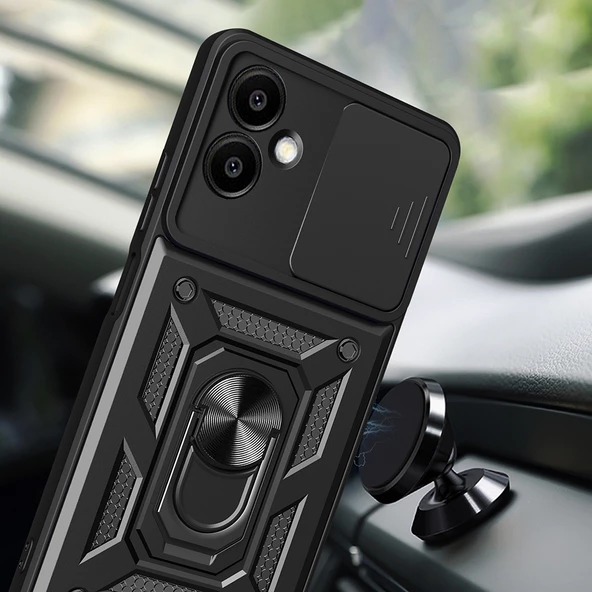 Galaxy A06 Kılıf Magnetik Standlı Kamera Korumalı Zore Sürgülü Vega Kapak - 5