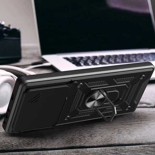 Tecno Camon 30 Pro 5G Kılıf Magnetik Standlı Kamera Korumalı Zore Sürgülü Vega Kapak - 4