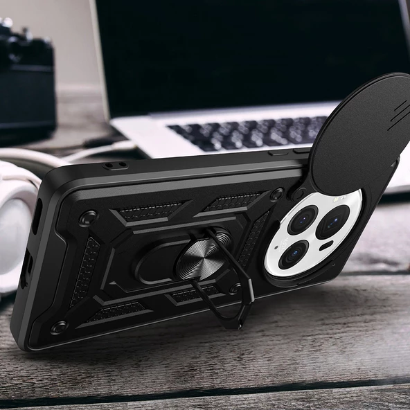 Honor Magic 6 Pro Kılıf Magnetik Standlı Kamera Korumalı Zore Sürgülü Vega Kapak - 7