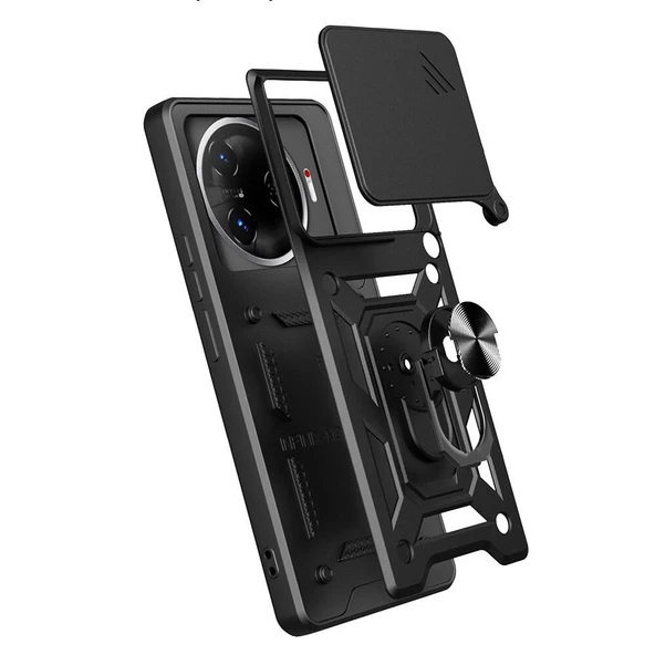 Tecno Camon 30 Pro 5G Kılıf Magnetik Standlı Kamera Korumalı Zore Sürgülü Vega Kapak - 7