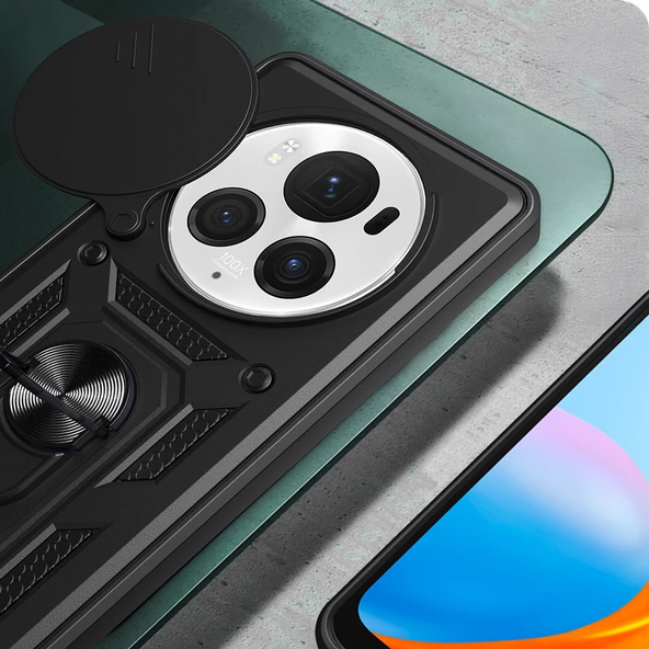 Honor Magic 6 Pro Kılıf Magnetik Standlı Kamera Korumalı Zore Sürgülü Vega Kapak - 5