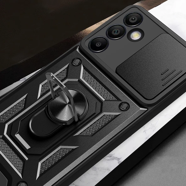 Galaxy S24 FE Kılıf Magnetik Standlı Kamera Korumalı Zore Sürgülü Vega Kapak - 6