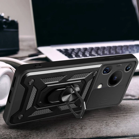 Huawei Pura 70 Ultra Kılıf Magnetik Standlı Kamera Korumalı Zore Sürgülü Vega Kapak - 6