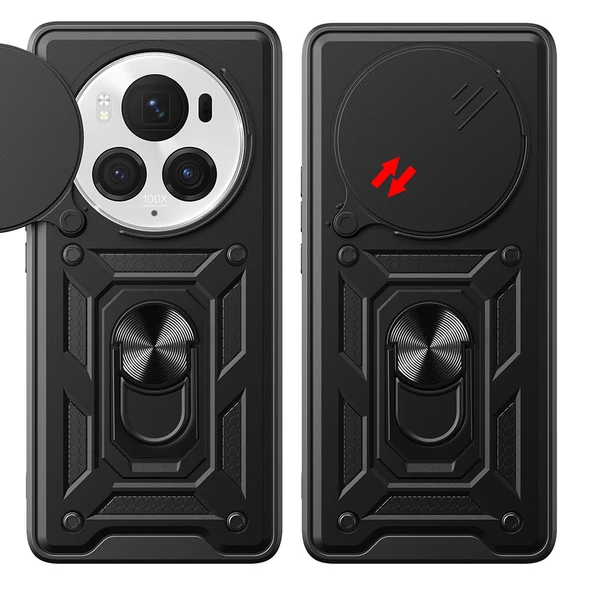 Honor Magic 6 Pro Kılıf Magnetik Standlı Kamera Korumalı Zore Sürgülü Vega Kapak - 10