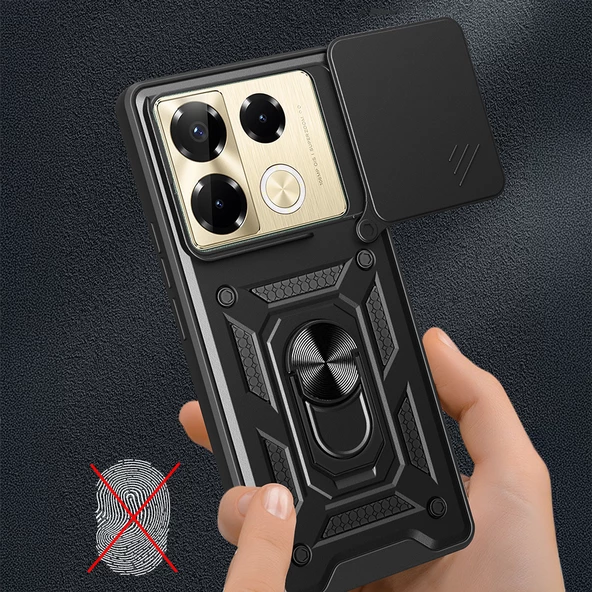 İnfinix Note 40 Pro Kılıf Magnetik Standlı Kamera Korumalı Zore Sürgülü Vega Kapak - 6