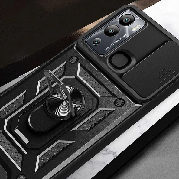 İnfinix Hot 20i Kılıf Magnetik Standlı Kamera Korumalı Zore Sürgülü Vega Kapak - 4