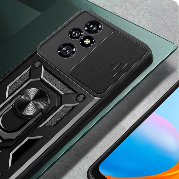Honor 200 Pro Kılıf Magnetik Standlı Kamera Korumalı Zore Sürgülü Vega Kapak - 5