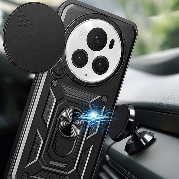 Honor Magic 6 Pro Kılıf Magnetik Standlı Kamera Korumalı Zore Sürgülü Vega Kapak - 4